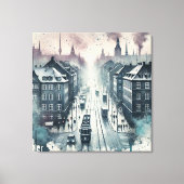 Top Street View mit Straßenbahnlinien in Aquarell Leinwanddruck (Vorderseite)