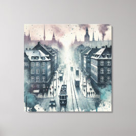 Top Street View mit Straßenbahnlinien in Aquarell Leinwanddruck