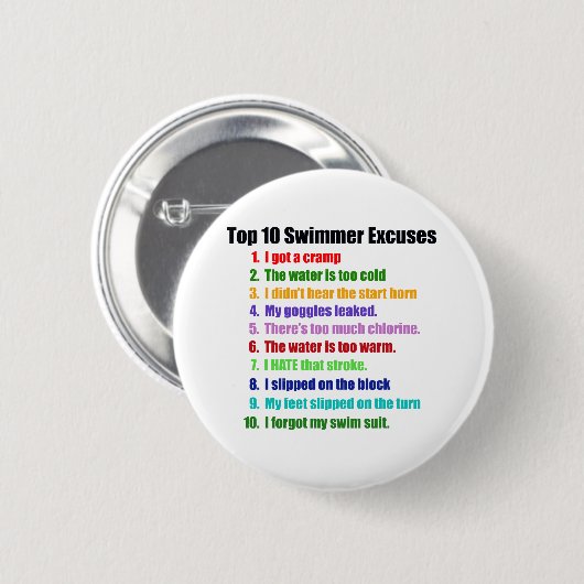 Top Ten-Schwimmer-Entschuldigungen Button (Vorne & Hinten)