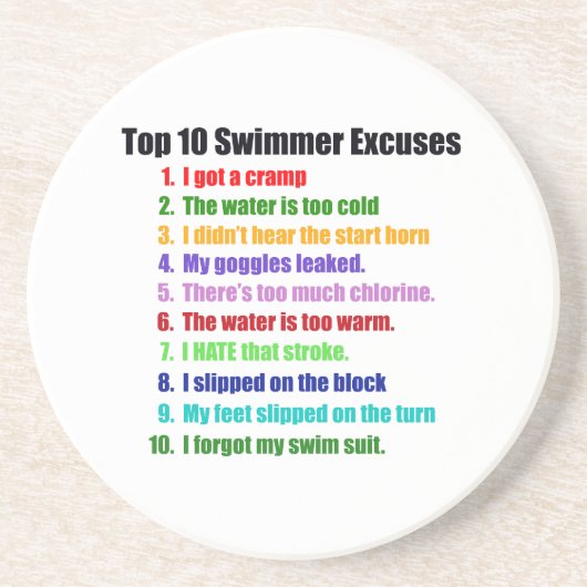 Top Ten-Schwimmer-Entschuldigungen Untersetzer (Vorne)