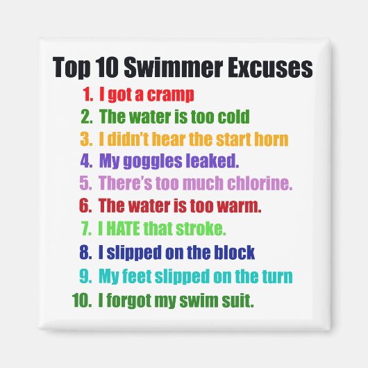 Top Ten Swimmer Ausreden Magnet (Vorne)