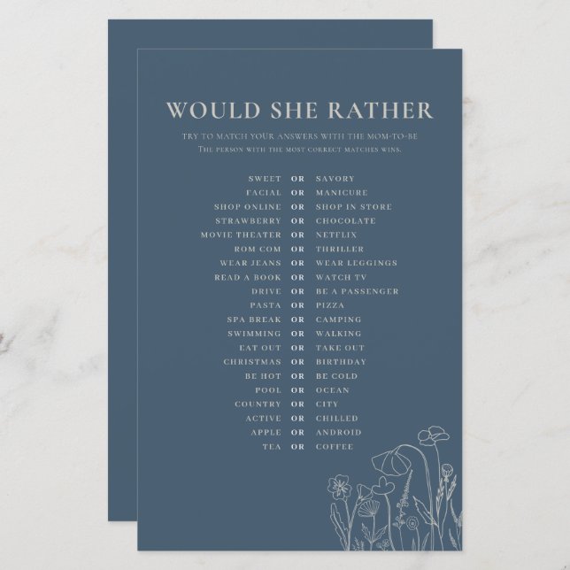 Topaz Blue Wildblume Line Art würde sie eher (Vorne/Hinten)