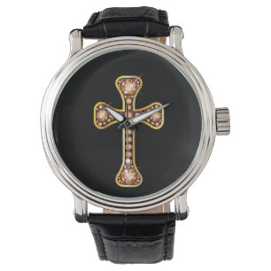 "Topaz" Christliches Cross in Gold Watch Armbanduhr