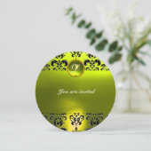 TOPAZ DAMASK GEM STONE MONOGRAMM schwarz gelb Einladung (Stehend Vorderseite)