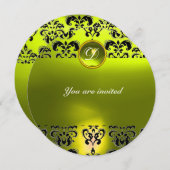 TOPAZ DAMASK GEM STONE MONOGRAMM schwarz gelb Einladung (Vorne/Hinten)