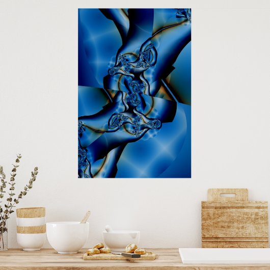 Topaz | Fraktal in Blau und Weiß Poster (Küche)