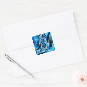 Topaz Fraktal in Blau und Weiß Quadratischer Aufkleber