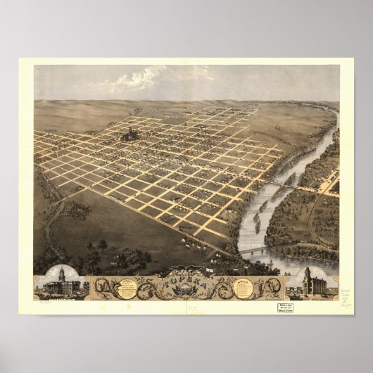 Topeka Kansas 1869 Panoramakarte Poster (Vorne)
