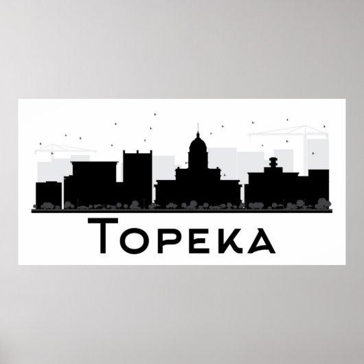 Topeka, Kansas | Schwarz-Weiß-City-Skyline Poster (Vorne)