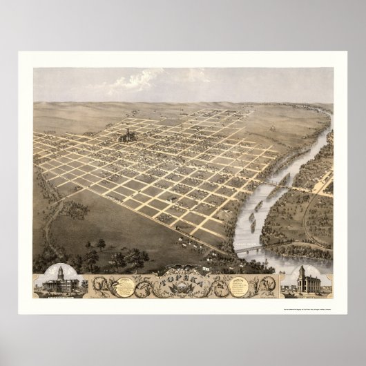 Topeka, KS Panorama Karte - 1869 Poster (Vorne)