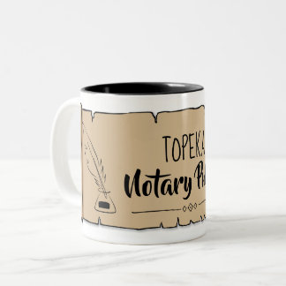 Topeka Notary Public Scroll Feather Quill Zweifarbige Tasse