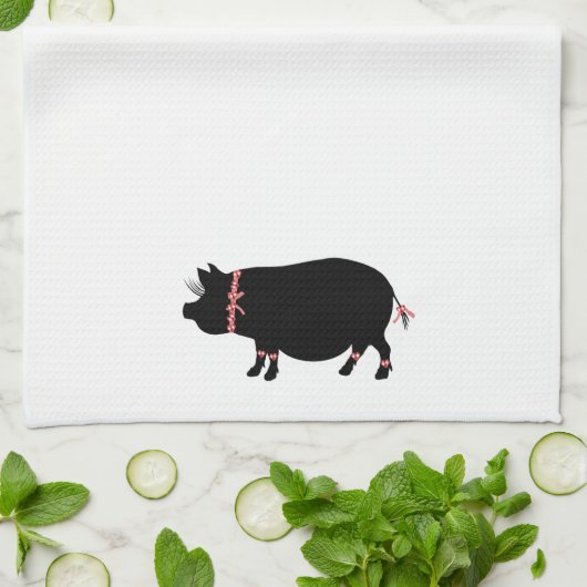 Topf Bellie Schwein (rote Bänder) Küchentuch (Gefaltet)