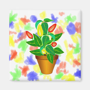 Topf mit roter und gelber Pfeffer-Pflanze Magnet