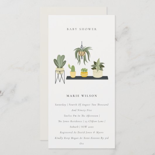 Topfblättrige Pflanze Kinderdusche Einladung (Vorne/Hinten)