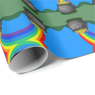 Töpfe aus Gold- und Regenbogenpapier Geschenkpapier