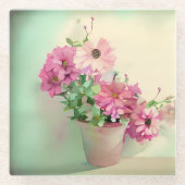 Töpfe aus rosa Blume Glasuntersetzer (Vorderseite)