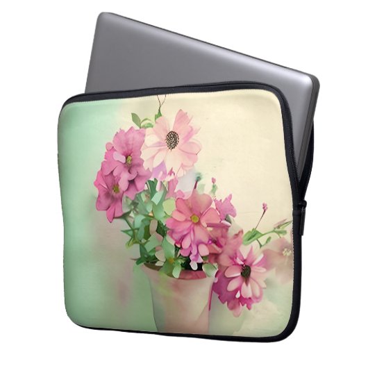 Töpfe aus rosa Blume Laptopschutzhülle (Vorderseite Links)