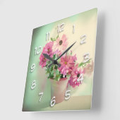 Töpfe aus rosa Blume Quadratische Wanduhr (Winkel)