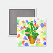 Töpfe mit roter und gelber Pfeffer-Pflanze Magnet (Vorderseite/Rückseite)