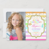 Töpfermalerei Geburtstagsregenbogen-Foto Einladung (Vorderseite)