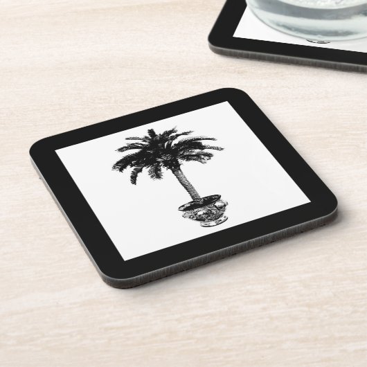 Topfpalme - schwarz-weiß getränkeuntersetzer (Linke Seite)