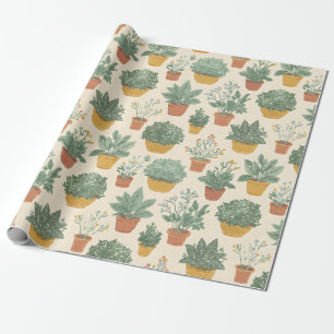 Topfpflanzen Blumen Botanischer Illustrationsstil Geschenkpapier