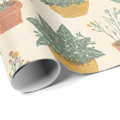 Topfpflanzen Blumen Botanischer Illustrationsstil Geschenkpapier (Rolleneckpunkt)
