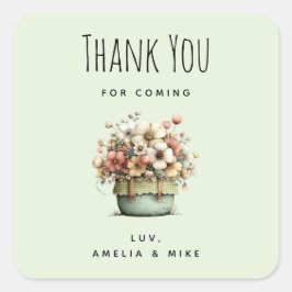 Topfpflanzen Cozy Shabby Style Süße Danksagungen Quadratischer Aufkleber