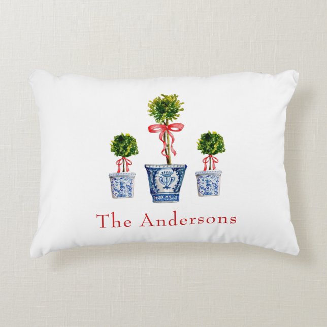 Topiar mit rotem Bogen Personalisiert Urlaub Dekokissen (Vorderseite)