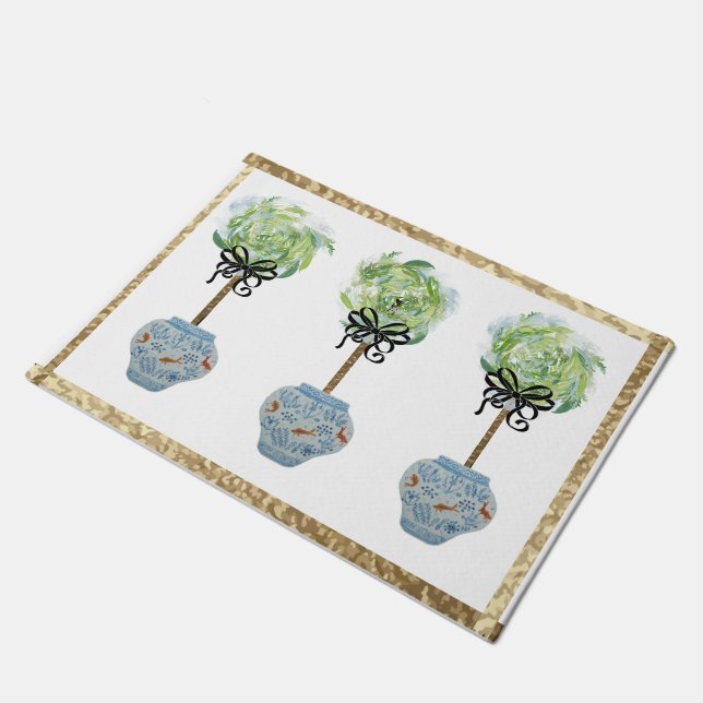 Topiaries Blue und White Ginger Jar Doormat Rug Fußmatte (Schrägansicht)
