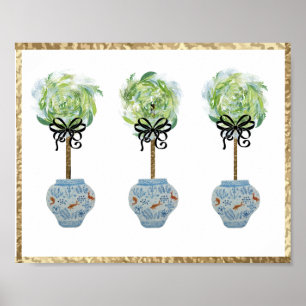 Topiaries Blue & White Ginger Jardin Art Print Pos Poster