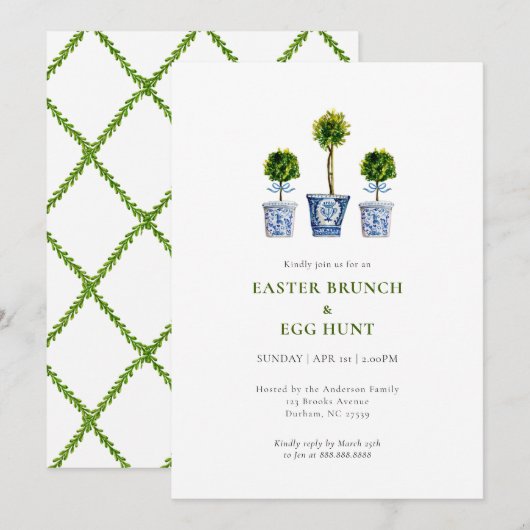 Topiaries Easter brunch & eggs hunt invitation Einladung (Vorne/Hinten)