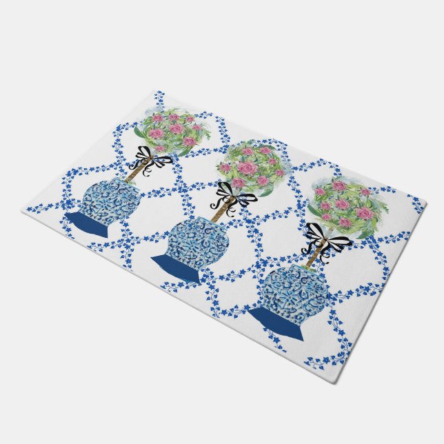 Topiary Blue Rose Ginger Jars Jar Mat Doormat Rug Fußmatte (Schrägansicht)