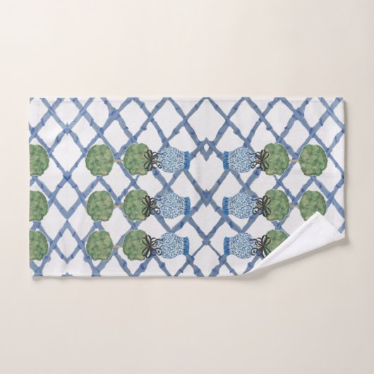 Topiary Blue White Ginger Jar Jars Bath Set (Handtuch)