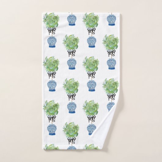 Topiary Blue White Ginger Jar Jars Bath Set (Handtuch)