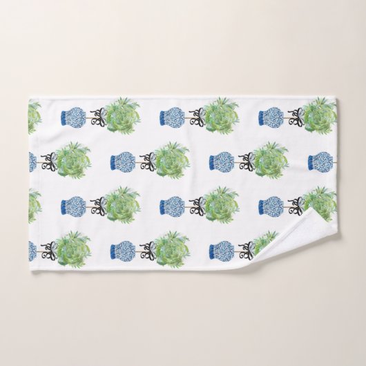 Topiary Blue White Ginger Jar Jars Bath Set (Handtuch)