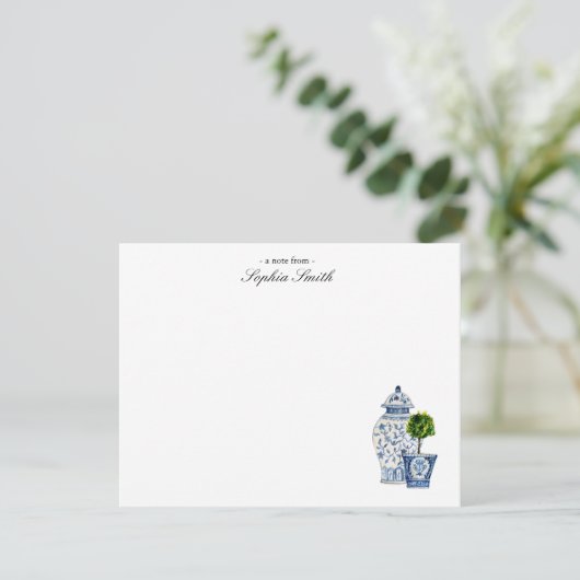 Topiary, Blue & White Keramik flach Dankeskarte (Stehend Vorderseite)