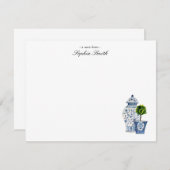 Topiary, Blue & White Keramik flach Dankeskarte (Vorne/Hinten)