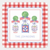 Topiary-Geschenk für Wasserfarben - Patriotische A Quadratischer Aufkleber (Vorderseite)