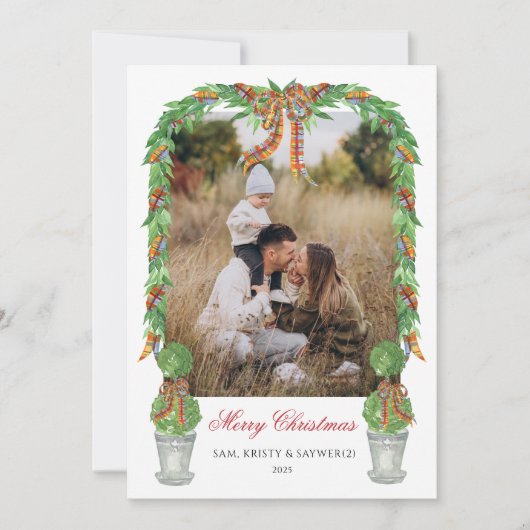 Topiary Grandmillennial Photo Christmas Card Einladung (Vorderseite)