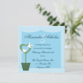 Topiary mit White Doves Blue Wedding Einladung (Stehend Vorderseite)