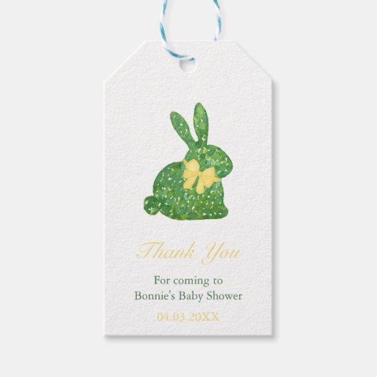 Topiary Rabbit Yellow Green Spring Baby Dusche Geschenkanhänger (Vorderseite)
