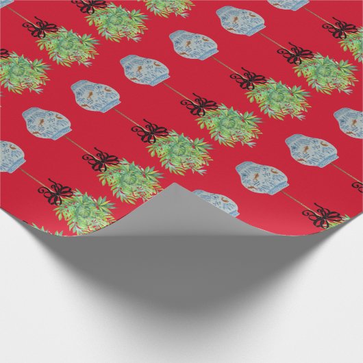 Topiary Topiaries Blue and White Ginger Jag Geschenkpapier (Ecke)