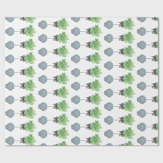 Topiary Topiaries Blue and White Ginger Jag Geschenkpapier (Flach)