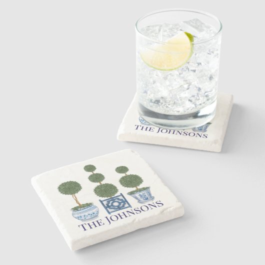 Topiary Tree Chinoiserie Trio Steinuntersetzer (Seitenansicht)