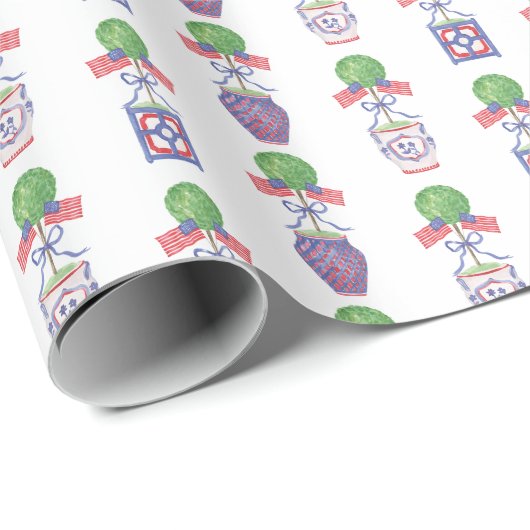 Topiary Watercolor Patriotic American Flag Geschenkpapier (Rolleneckpunkt)