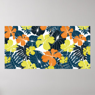 Topical palm leaves on seamless pattern . illustra poster