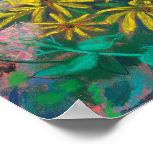 Topinambour Dreams Black Cat Gelbe Blumen Pastell Poster (Ecke)