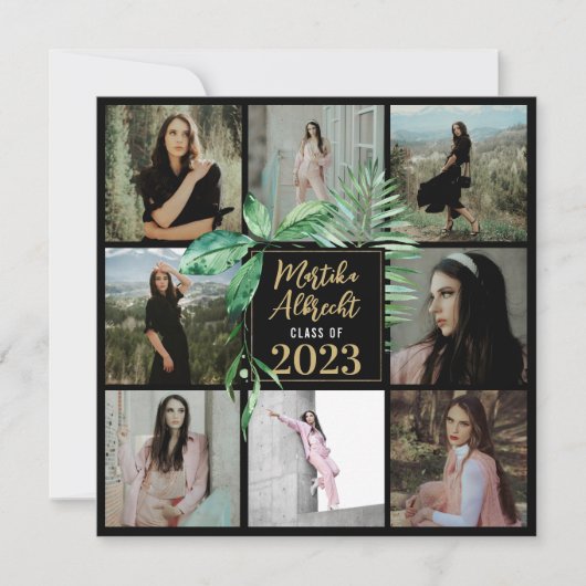 Topische Blätter | Grün und Schwarz | FOTO ABSCHLU Einladung (Vorderseite)