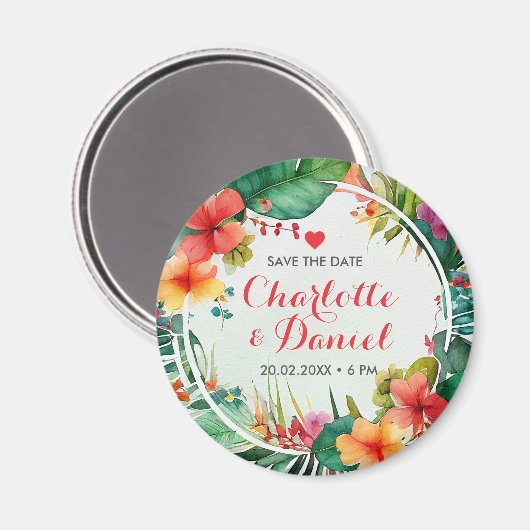 Topisches Blumenkraut | Hochzeit | SAVE THE DATE Magnet (Vorderseite/Rückseite)